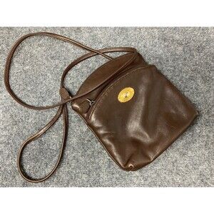 Fossel Leather Cross Body Bag Brown 2 Zipper Openings Long Strap